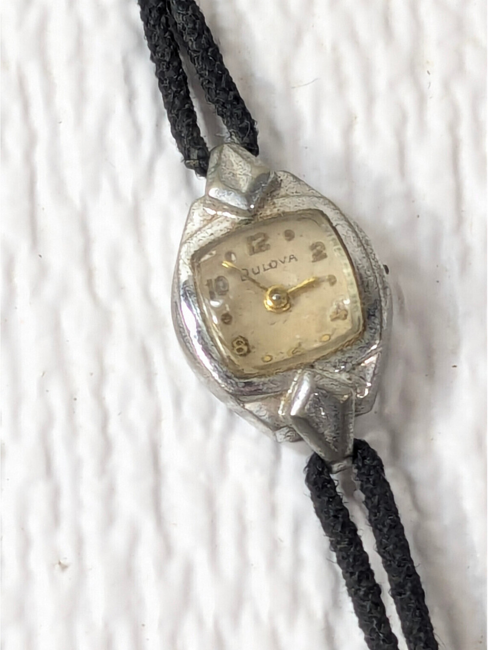 Vintage Bulova Ladies Watch art deco 10k RGP Bezel Rolled Gold Plated black band
